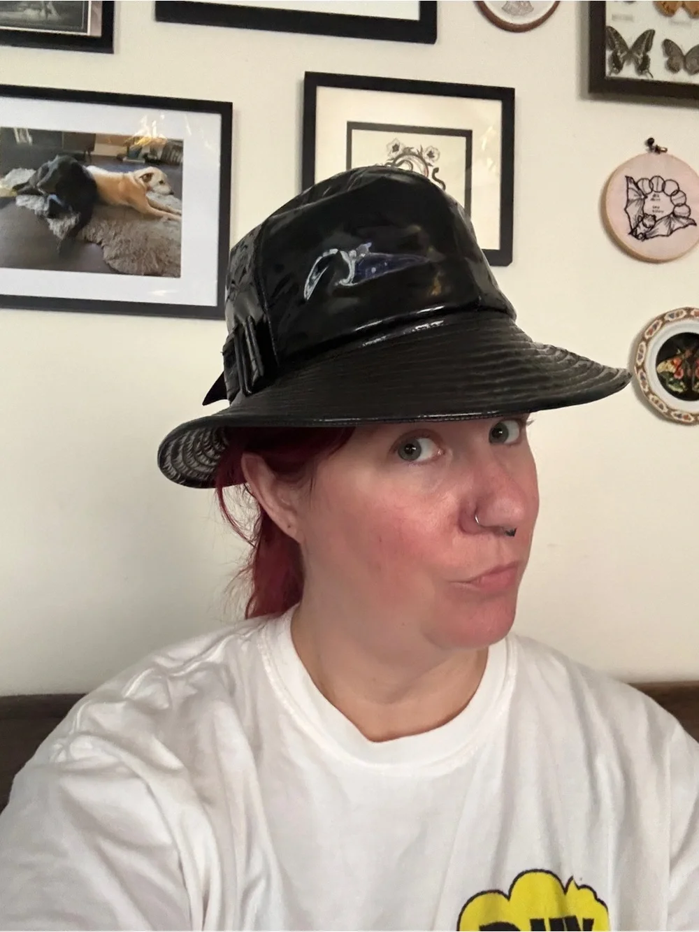 VINTAGE 1960s Mr. John Classic Black Patent Vinyl Rain Hat Mod Buckle Accent